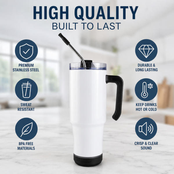 Custom Bluetooth Speaker Tumbler – Personalized Stainless Steel Travel Cup with Wireless Speaker