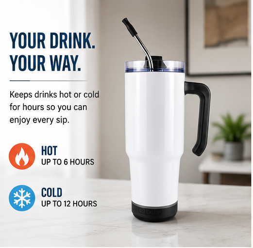 Custom Bluetooth Speaker Tumbler – Personalized Stainless Steel Travel Cup with Wireless Speaker