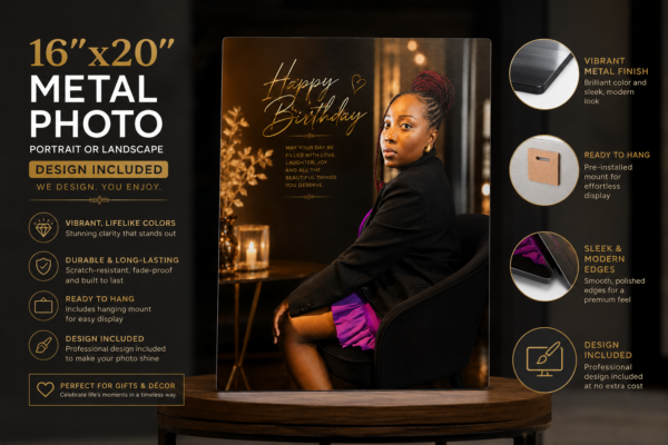 16" x 20" Custom Metal Photo Print | Premium Personalized Wall Art
