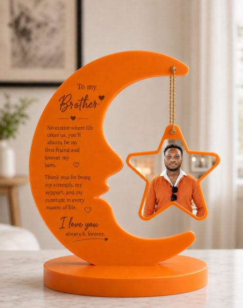 Personalized Resin Moon & Star Photo Frame – Custom Keepsake
