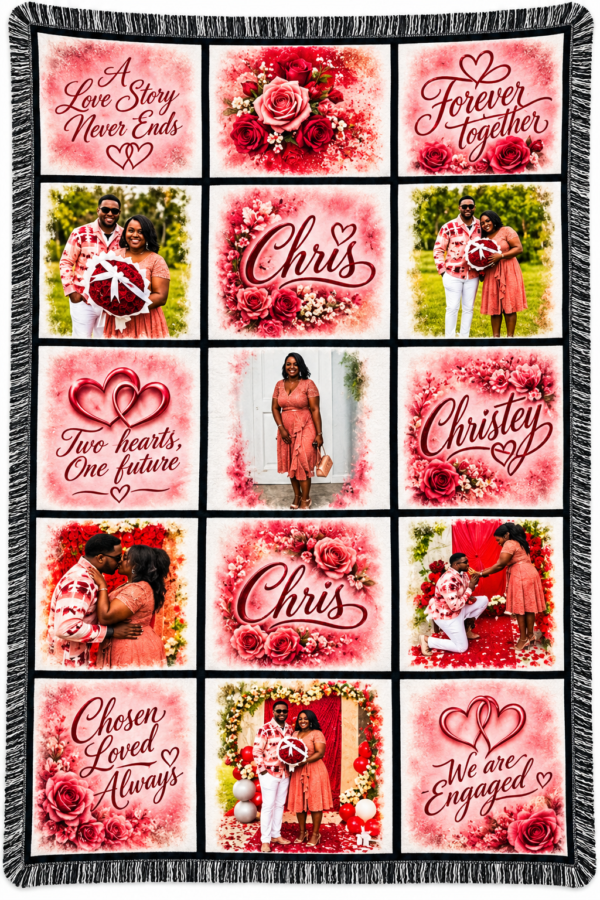 bl10 Custom 15-Panel Photo Blanket – 40" × 60" Personalized Flannel Blanket with Tassels